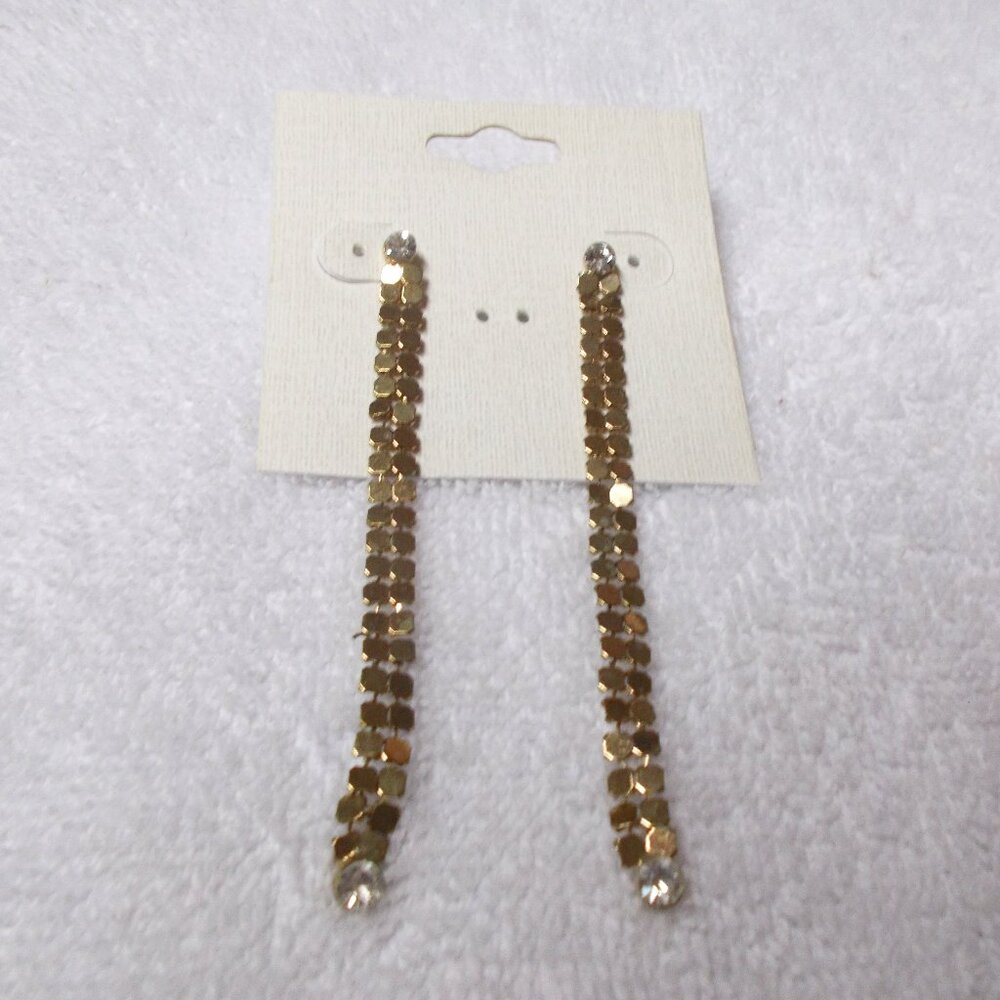NWOT 2 1/2" long goldtone and diamond-look pierced earrings